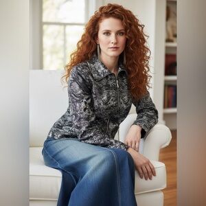 Zenergy by  Chico's Black Silver Abstract Windbreaker Neema Jacket Size S